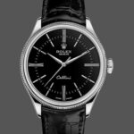 Rolex Cellini Time 50509 Black Leather Strap Black Dial 39mm Mens Replica Watch