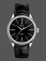 Rolex Cellini Time 50509 Black Leather Strap Black Dial 39mm Mens Replica Watch
