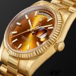 Rolex Day-Date 118238 Yellow Gold Index Cognac Dial 36mm Unisex Replica Watch - Image 3