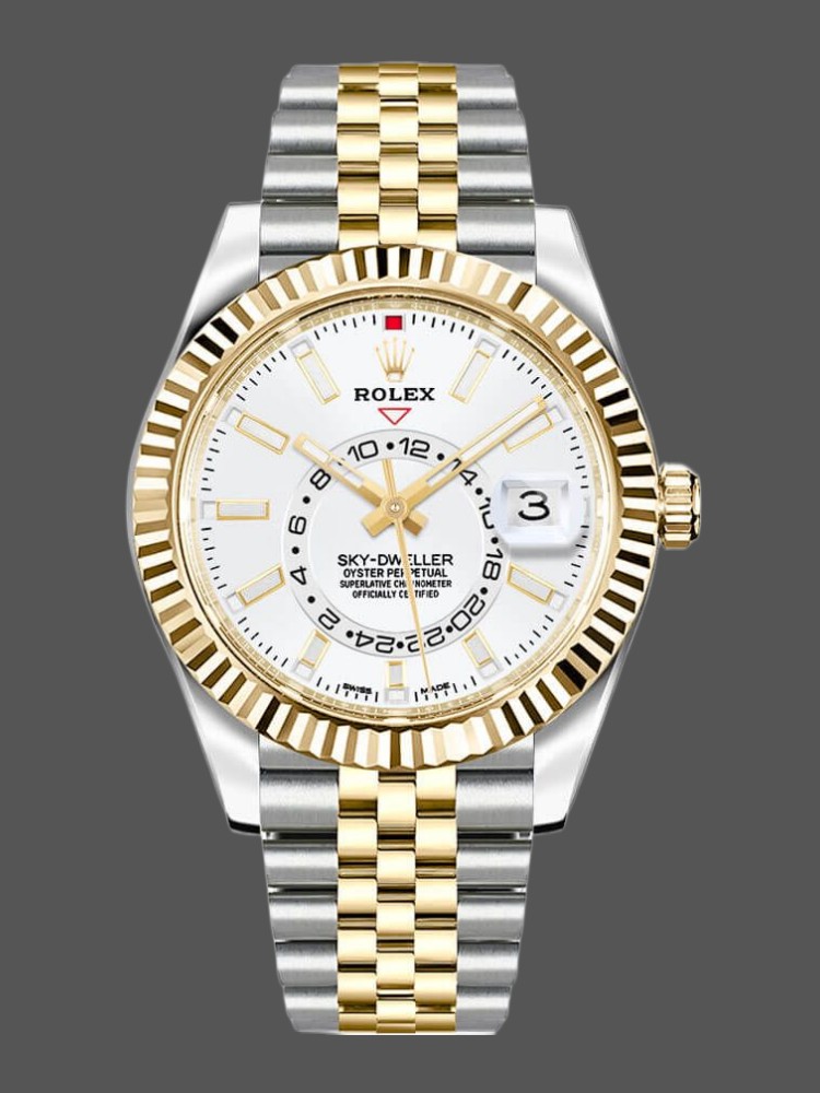 D5421E7B-E437-837B-665E-4438695EB8D8 Rolex Sky-Dweller 326933 Stainless Steel Yellow Gold White Dial 42MM Mens Replica Watch - Image 1