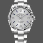 Rolex Oyster Perpetual Air-King 114234 Blue Hour Markers Silver Dial 34mm Unisex replica watch