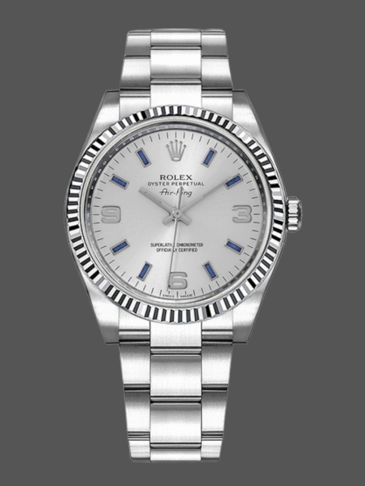 D64B529F-E81E-B098-74CC-1149941A8E5E Rolex Oyster Perpetual Air-King 114234 Blue Hour Markers Silver Dial 34mm Unisex replica watch - Image 1