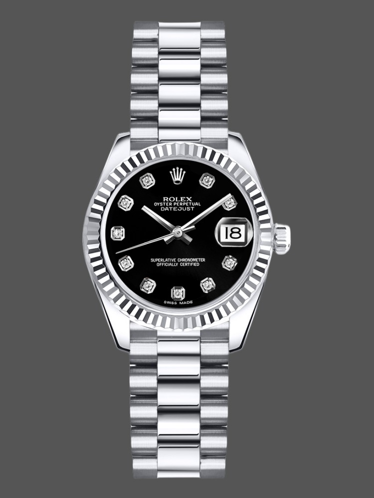 D8B8C359-167D-B2C3-6F4D-F1BFA950E494 Rolex Datejust m178274 Black Diamond Dial Fluted Bezel 31MM Lady Replica Watch - Image 1
