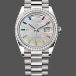Rolex Day Date 36mm White Gold 128349RBR 0006 Pave Rainbow