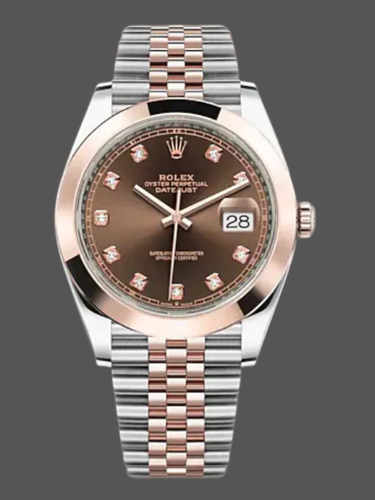 DA5E7CCB-66CB-5E3C-CD33-222307882694 Rolex Datejust 126301 Rose Gold Chocolate Brown Diamonds Dial 41MM Mens Replica Watch - Image 1