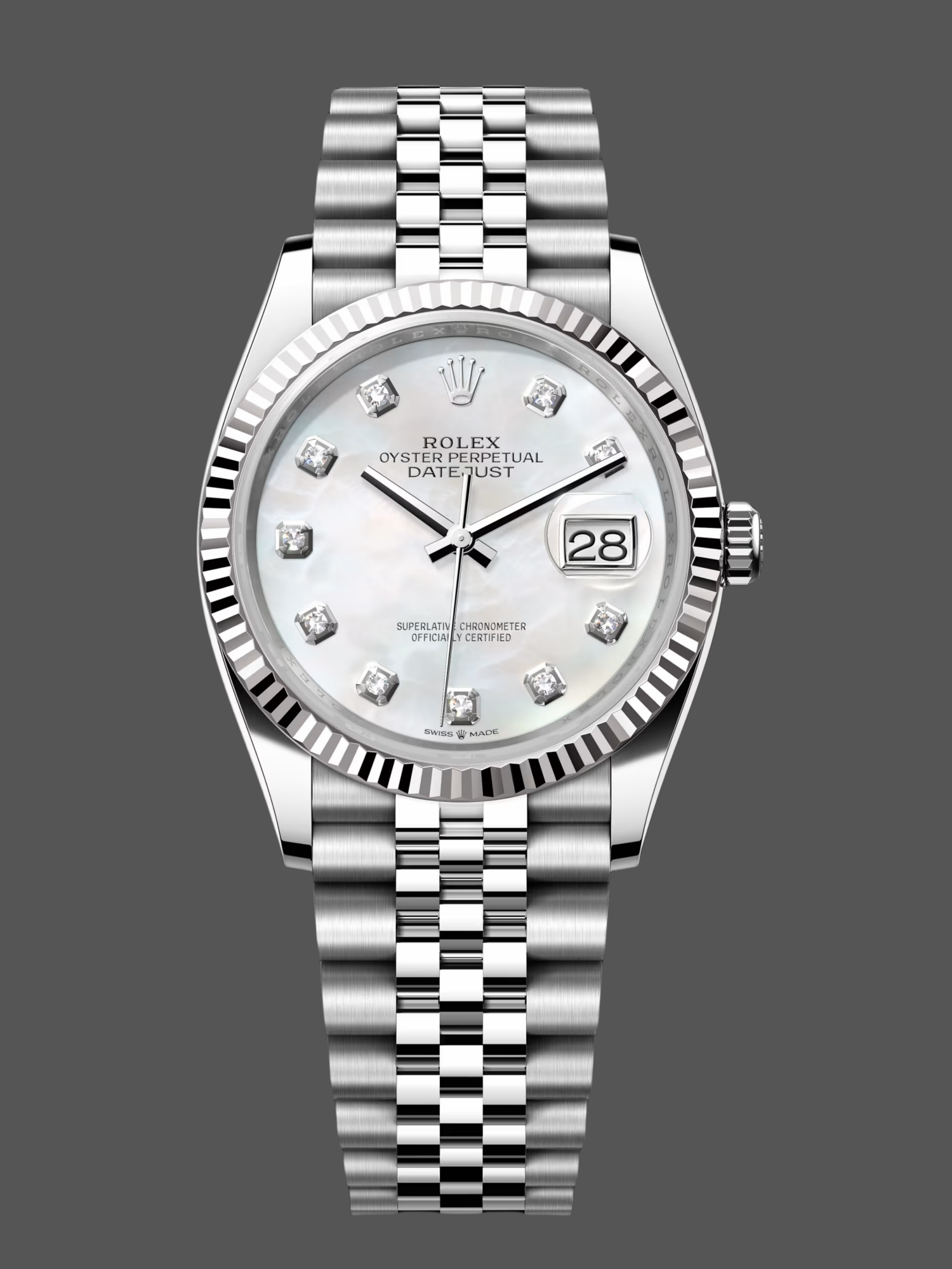 DAC809AC-21CF-0834-3D3D-CFD458AC4C63 Rolex Datejust 41 Steel White Gold MOP Diamond Dial 126334 Men's Watch - Image 1