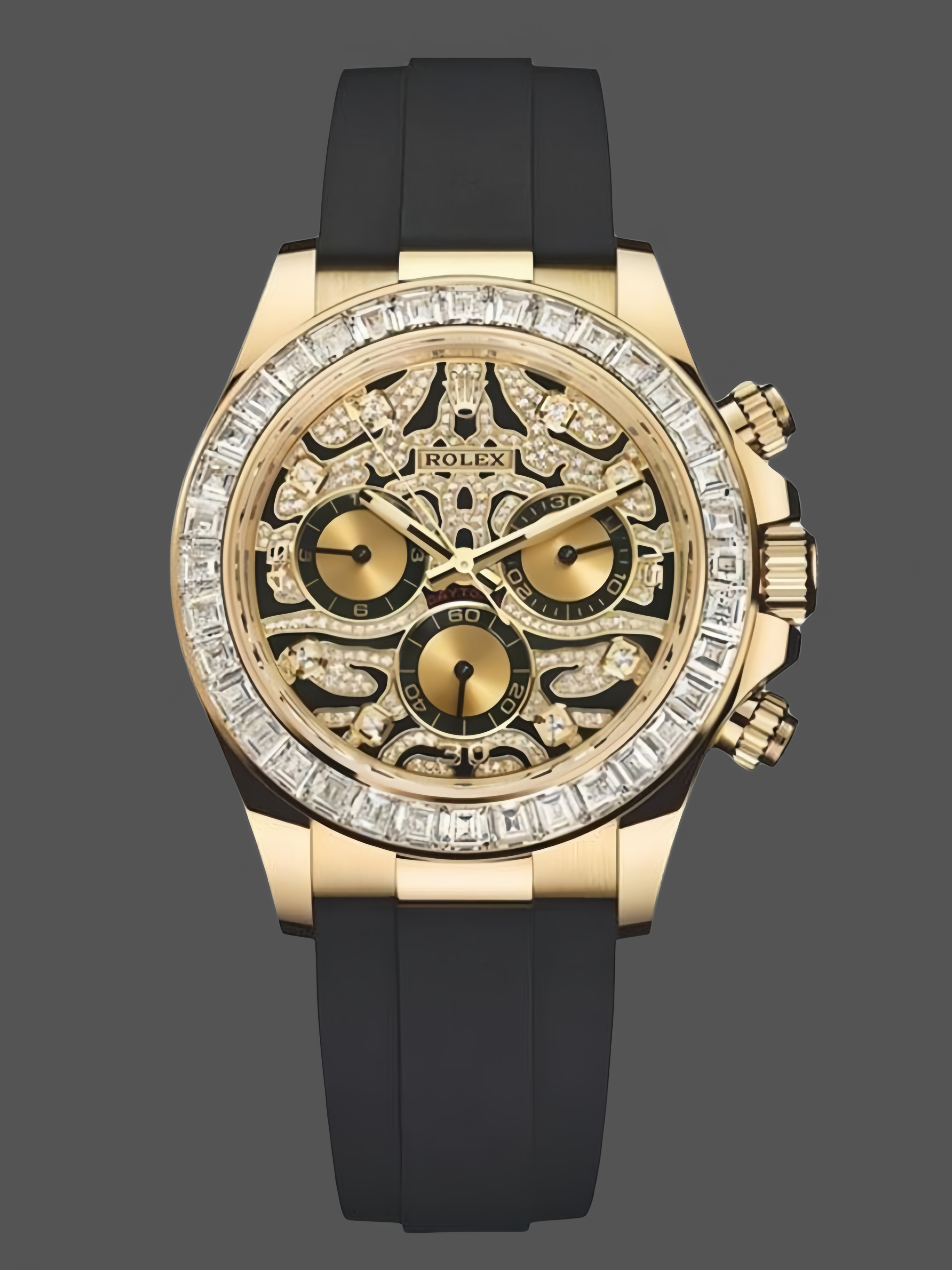 DACB2BFA-7B1A-95D8-20F7-663E0DDD4443 Rolex Cosmograph Daytona 116588 Yellow Gold Black Rubber Strap 40mm Mens Replica Watch - Image 1