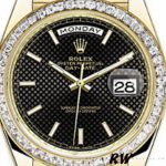 Rolex Day-Date 228398TBR Black Diagonal Motif Dial Diamond Bezel 40mm Mens Replica Watch - Image 2