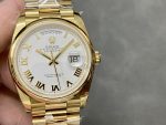 Rolex Day-Date 118208 Yellow Gold White Dial Roman Numeral 36mm Unisex Replica Watch - Image 3