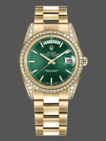 Rolex Day-Date 118388 Yellow Gold Green Index Dial 36MM Unisex Replica Watch