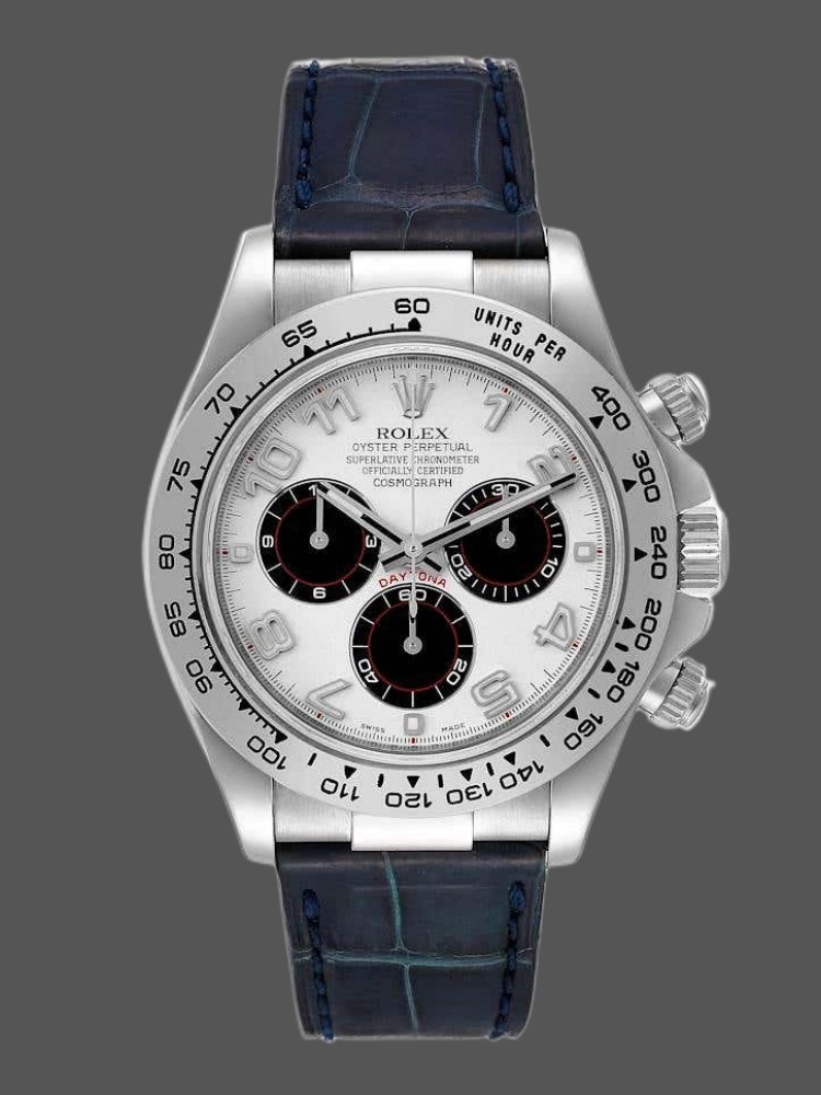 DC9F48A6-5C94-3458-0493-7653FCC9D66F Rolex Daytona 116519 Panda Dial Blue Leather Strap 40mm Mens Replica Watch - Image 1