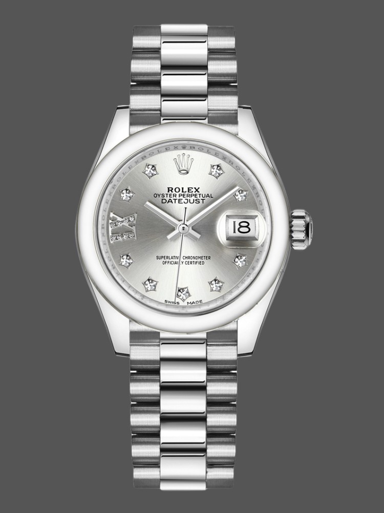 DF78A388-D11C-41AA-A013-6A5470143C16 Rolex Datejust 279166 Silve Dial Diamond Domed Bezel 28mm Lady Replica Watch - Image 1