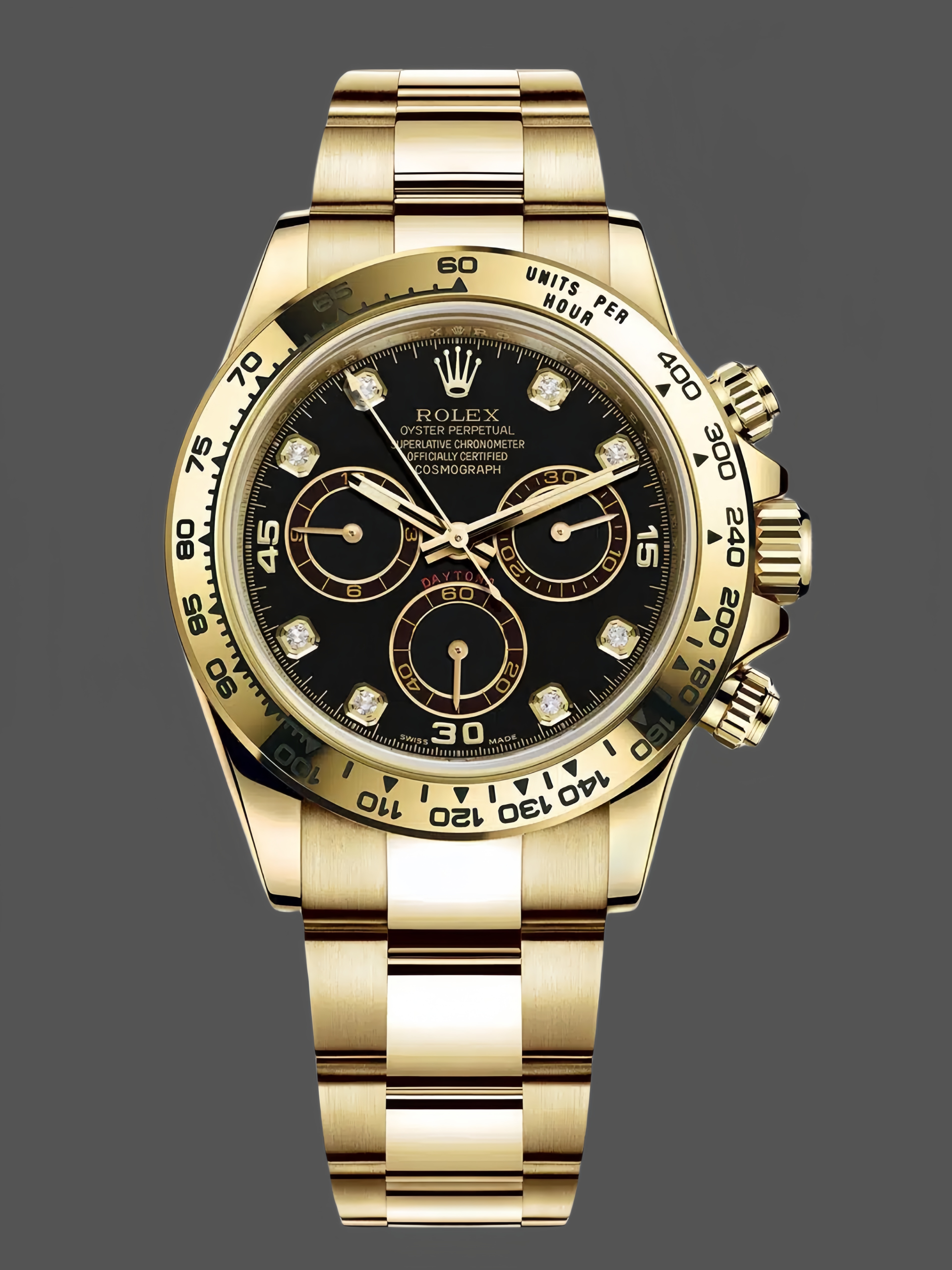DFB0436A-BFCF-93CF-D737-C90B58BE0EE4 Rolex Daytona 116508 Yellow Gold Black Diamond Dial 40MM Mens Replica Watch - Image 1