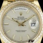 Rolex Day-Date 228398TBR Silver Diagonal Motif Dial Diamond Bezel 40mm Mens Replica Watch - Image 2