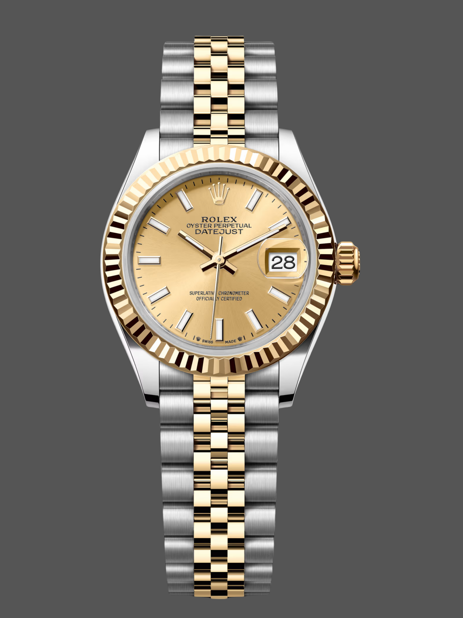 E115418B-F756-8358-7275-50825742F984 Rolex Datejust 279173 Champagne Index Dial Fluted Bezel 28mm Lady Replica Watch - Image 1