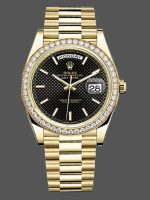 Rolex Day-Date 228348RBR Black Diagonal Motif Dial Diamond Bezel 40mm Mens Replica Watch