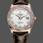 Rolex Day Date 36 White Dial 118135 0064 Brown Leather Watch