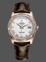 Rolex Day Date 36 White Dial 118135 0064 Brown Leather Watch