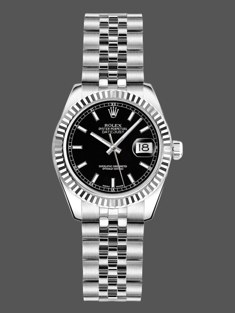 E63DAE27-8100-96F5-2F3C-9FE2C18CA0F6 Rolex Datejust 179174 Black Index Dial Fluted Bezel 26MM Lady Replica Watch - Image 1