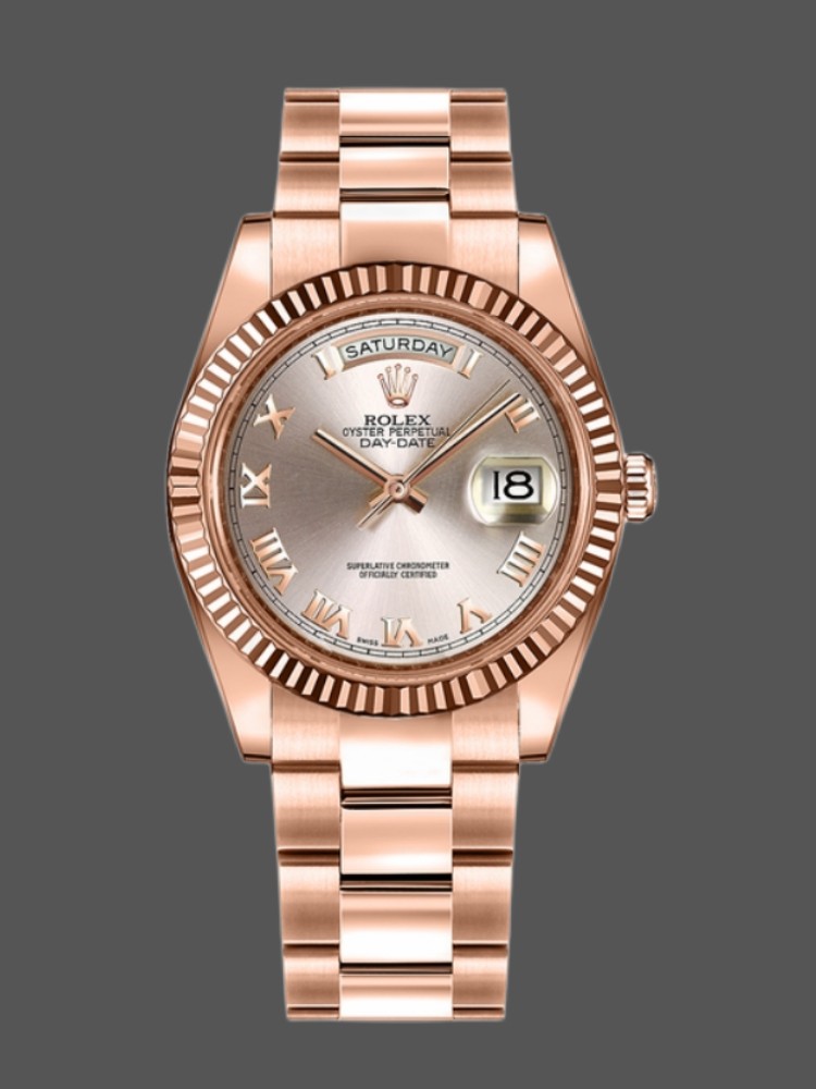 E685E126-6B3B-5E02-6DF7-B91D287F7B96 Rolex Day-Date 118235 Pink Roman Numeral dial Fluted Bezel 36mm Lady Replica Watch - Image 1