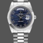 Rolex Day-Date 218206 Wave Pattern Blue Dial Platinum 41MM Mens Replica Watch