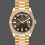 Rolex Day-Date 128348RBR Dark Grey Dial Yellow Gold 36MM Unisex Replica Watch