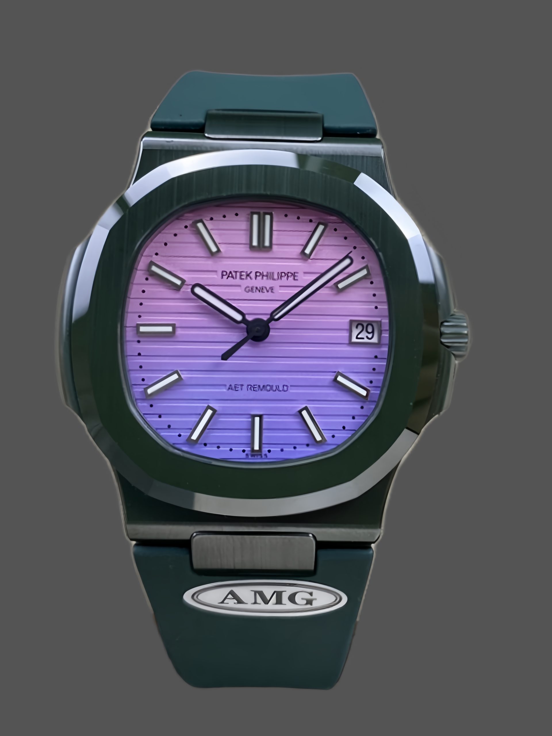 E83792DF-AA81-BD1A-3295-7F96961CE6FD Patek Philippe Nautilus Green Rubber Purple Dial 5711 40MM Watch - Image 1