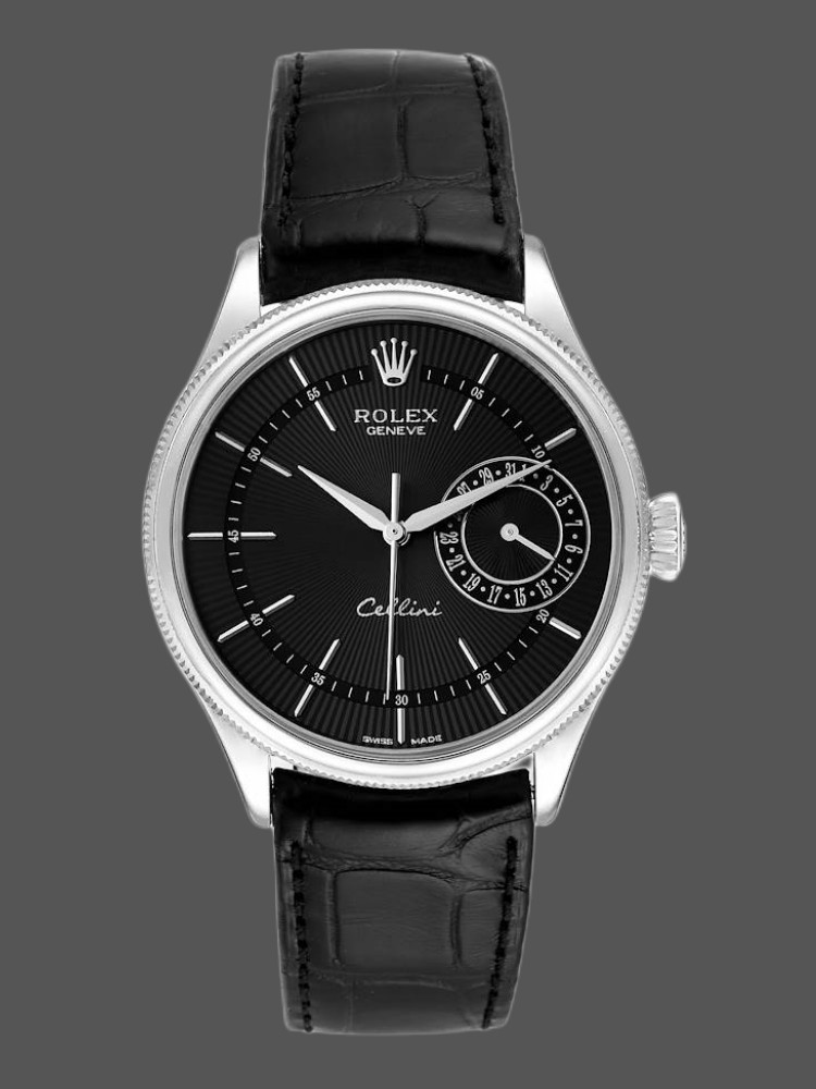 E8EEF3A2-2617-AB66-89ED-BC188FE6D944 Rolex Cellini Date 50519 Black Leather Black Dial 39mm Mens Replica Watch - Image 1