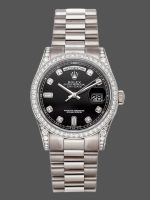 Rolex Day-Date 118389 White Gold Black Diamond Dial 36MM Unisex Replica Watch