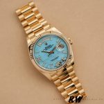 Rolex Day-Date 128238 Fluted Bezel Turquoise Diamond Dial 36MM Unisex Replica Watch - Image 13