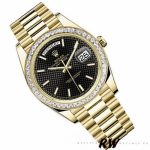 Rolex Day-Date 228398TBR Black Diagonal Motif Dial Diamond Bezel 40mm Mens Replica Watch - Image 4
