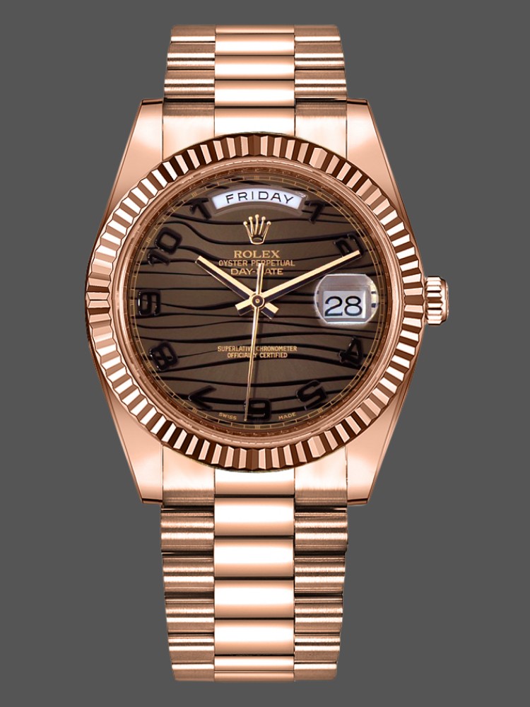 EA27334E-497A-54C7-31F7-1DD343072A07 Rolex Day-Date 218235 Wave Bronze Dial Rose Gold 41MM Mens Replica Watch - Image 1