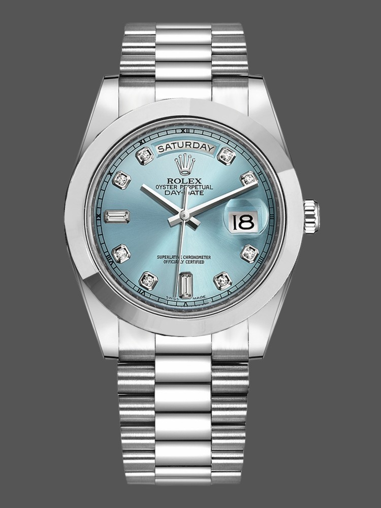 EA508C37-C1A8-A9A6-BB6A-CE20B1248786 Rolex Day-Date 218206 Ice Blue Diamond Dial Platinum 41MM Mens Replica Watch - Image 1