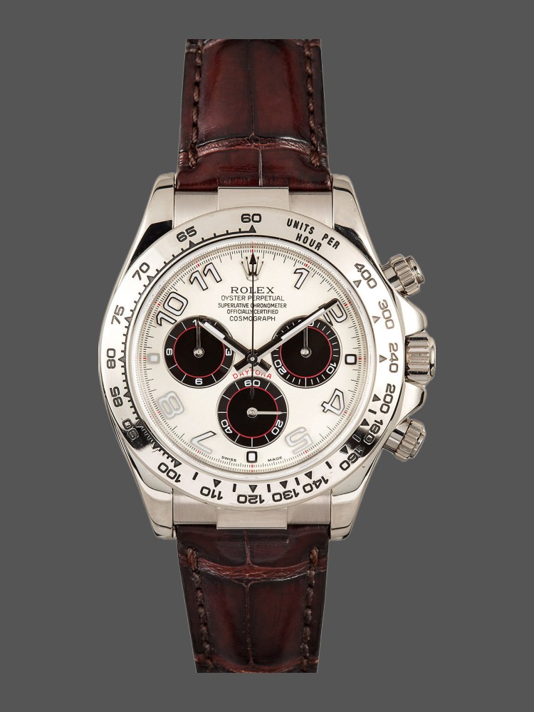 EABBADDE-3A56-A250-6466-8ADBA578A1B4 Rolex Daytona 116519 Panda Dial Chocolate Leather Strap 40mm Mens Replica Watch - Image 1
