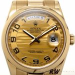 Rolex Day-Date 118208 Yellow Gold Arabic Numeral Wave Champagne Dial 36mm Unisex Replica Watch - Image 2