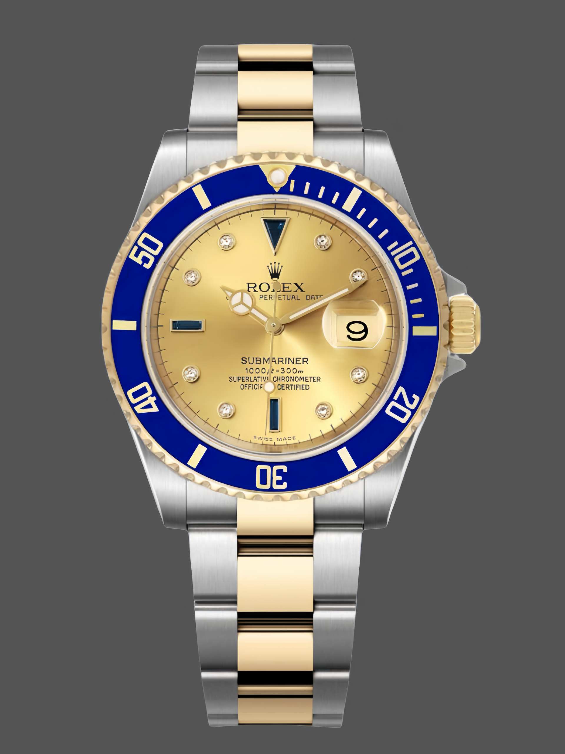 EB4FF711-D5E0-4249-57B2-FEDE04F54470 Rolex Submariner Date 16613 Champagne Serti Dial 40mm Mens Replica Watch - Image 1