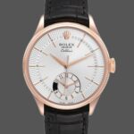 Rolex Cellini Dual Time 50525 Silver Dial Black Leather Strap 39mm Mens Replica Watch