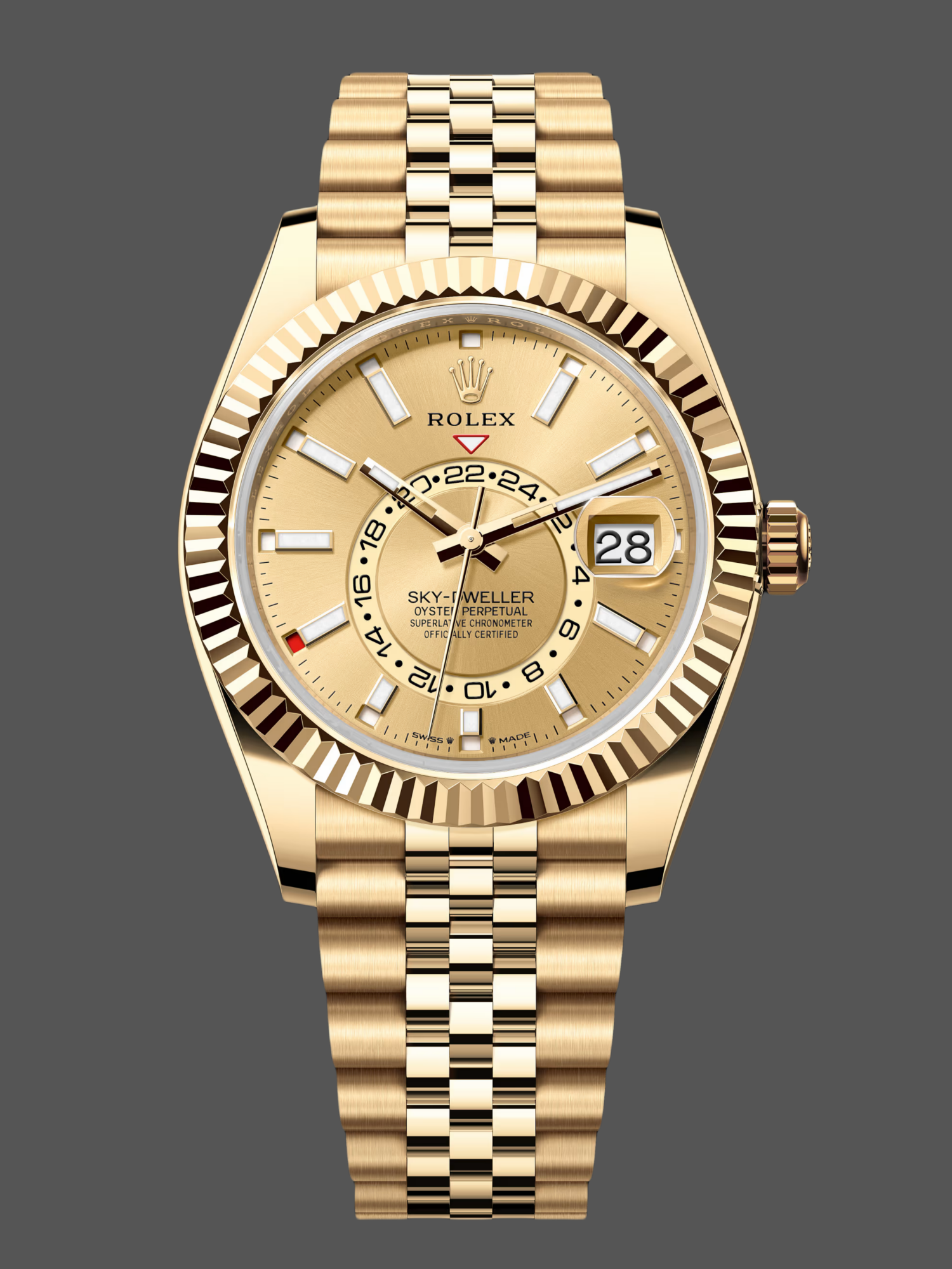 EB98D9E9-70DF-38CC-29D8-7B68D69321FD Rolex Sky-Dweller m336938-0004 Yellow Gold Champagne Dial 42mm Mens Replica Watch - Image 1