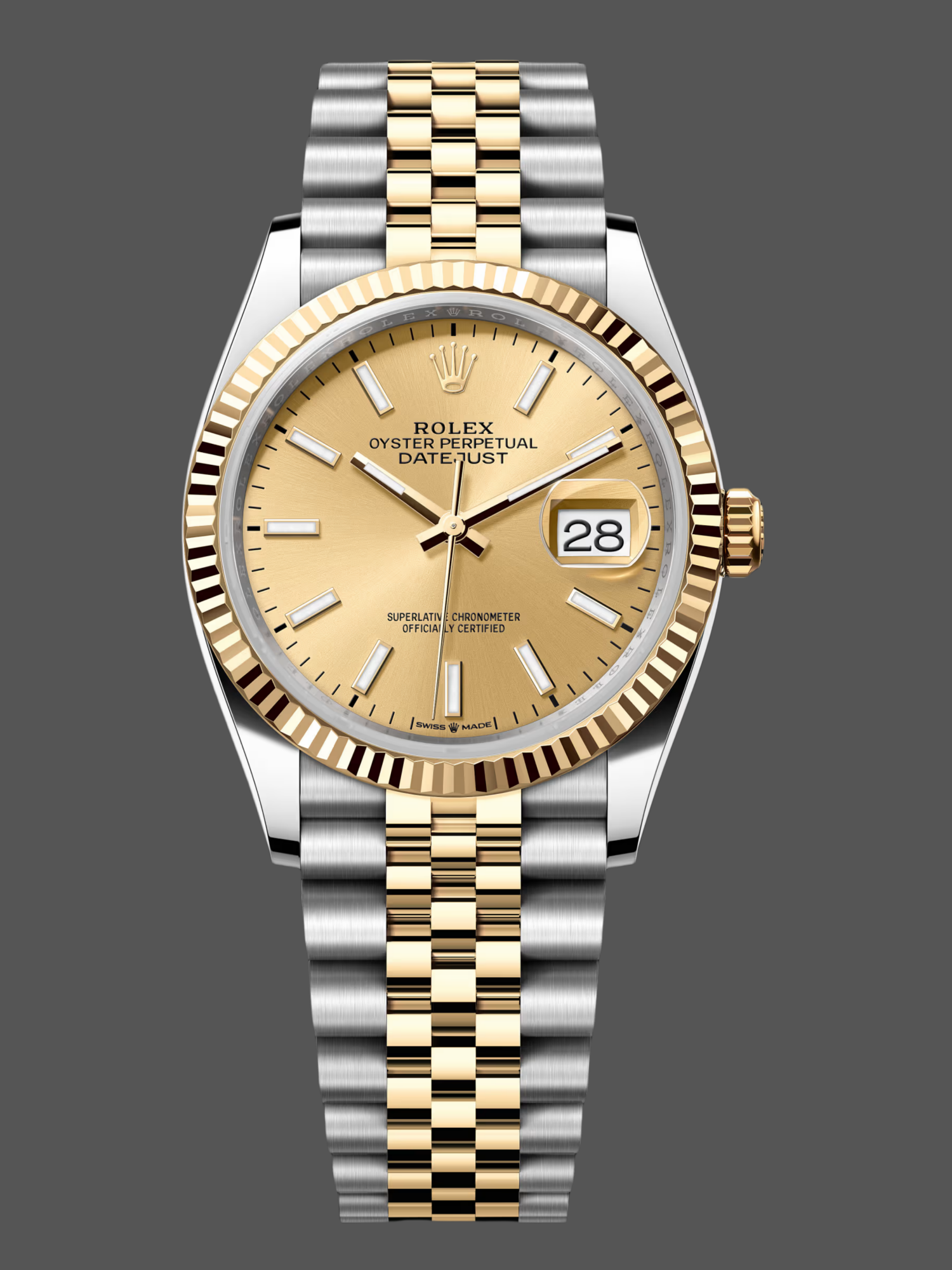 EED5341A-C519-A1E5-2B50-D85F4D5207FC Rolex Datejust 36MM 126233 0015 Champagne Index Dial Fluted Bezel Unisex Replica Watch - Image 1