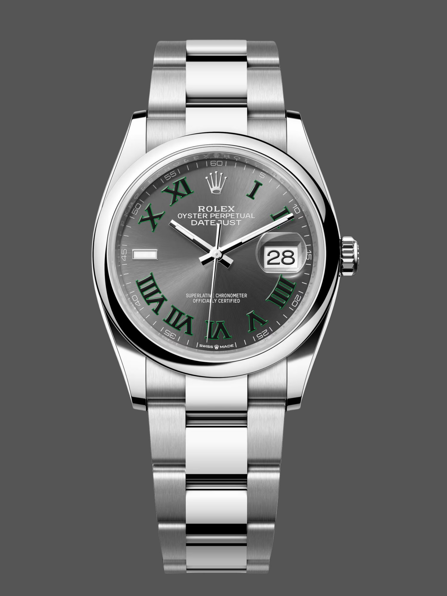 EF4B9A44-A925-5246-3F34-0C3E9521C95A Rolex Datejust 126200 Stainless Steel Grey Wimbledon dial 36MM Unisex Replica Watch - Image 1