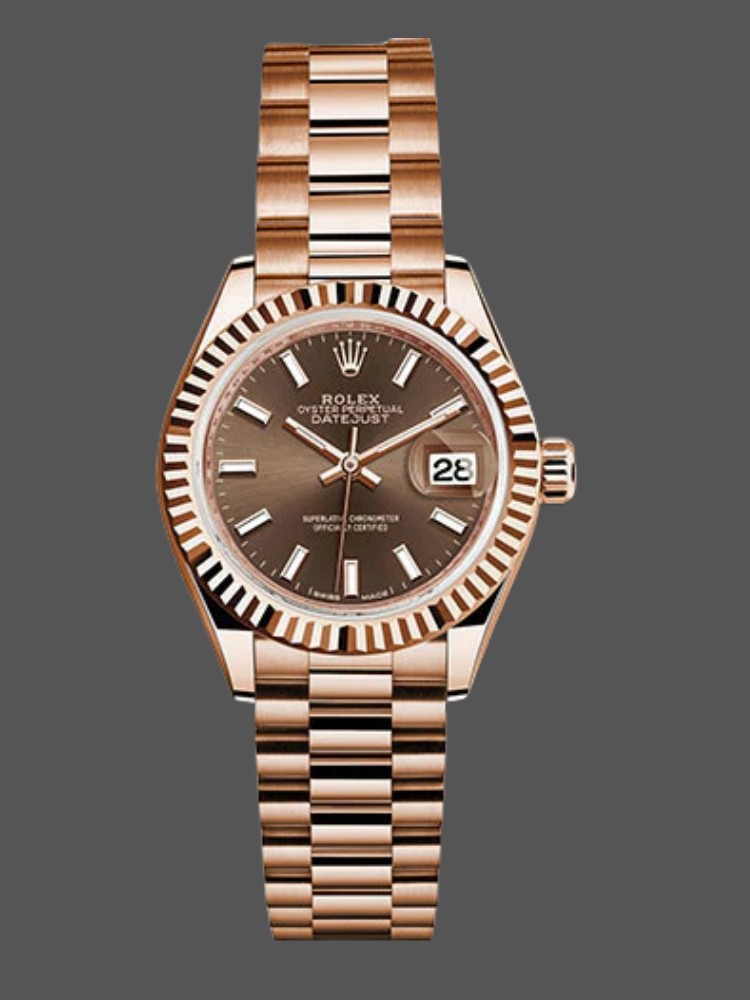EFDE0826-FA36-5D25-16F9-C53F8D06FAD3 Rolex Datejust 279175 Chocolate Index Dial Fluted Bezel 28mm Lady Replica Watch - Image 1