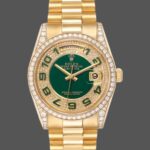 Rolex Day-Date 118388 Yellow Gold Green Enamel Diamond Dial 36MM Unisex Replica Watch