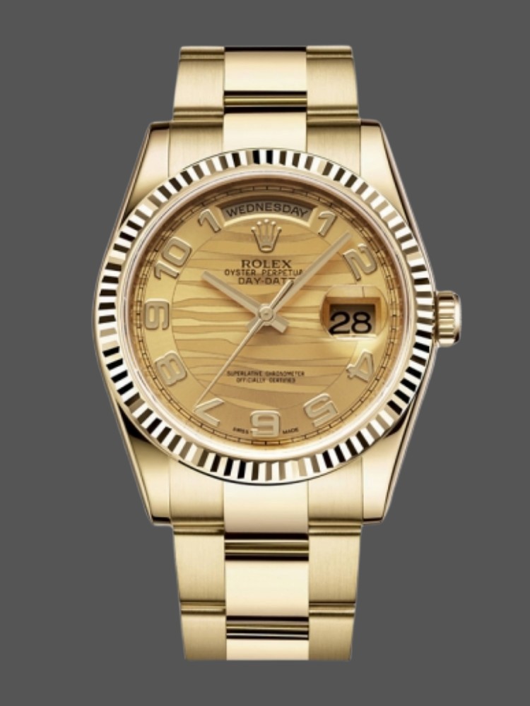 F17F8F12-0801-68B0-29B5-35E59BE3A297 Rolex Day-Date 118238 Arabic Numeral Wave Champagne Dial 36mm Unisex Replica Watch - Image 1