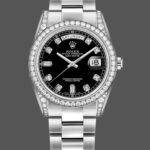 Rolex Day-Date 118389 Diamond Bezel Black Diamond Dial 36MM Unisex Replica Watch
