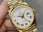 Rolex Day-Date 118208 Yellow Gold White Dial Roman Numeral 36mm Unisex Replica Watch - Image 4