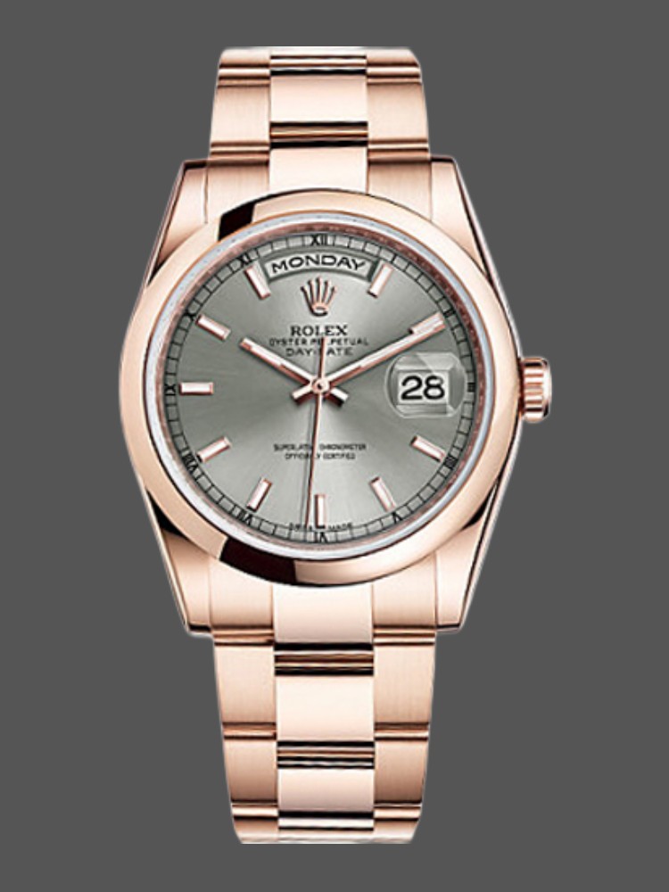 F4289E8A-3A10-6AC1-30C8-3776CDF30B04 Rolex Day-Date 118205 Rose Gold Grey Dial 36mm Unisex Replica Watch - Image 1