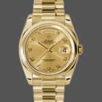Rolex Day-Date 118208 champagne dial Arabic Numeral Hour Markers yellow gold 36mm Unisex Replica Watch