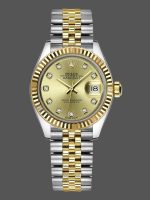 Rolex Datejust 279173 Champagne Diamond Dial Fluted Bezel 28mm Lady Replica Watch
