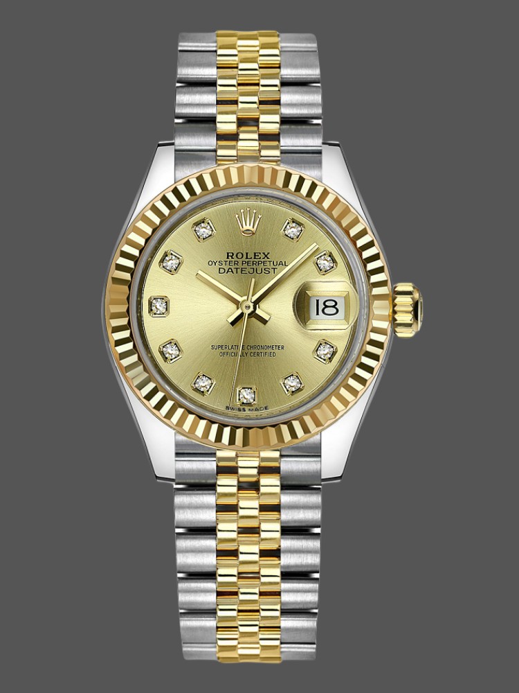 F73B1BFF-5839-42E5-1D2D-AC82F23A2875 Rolex Datejust 279173 Champagne Diamond Dial Fluted Bezel 28mm Lady Replica Watch - Image 1