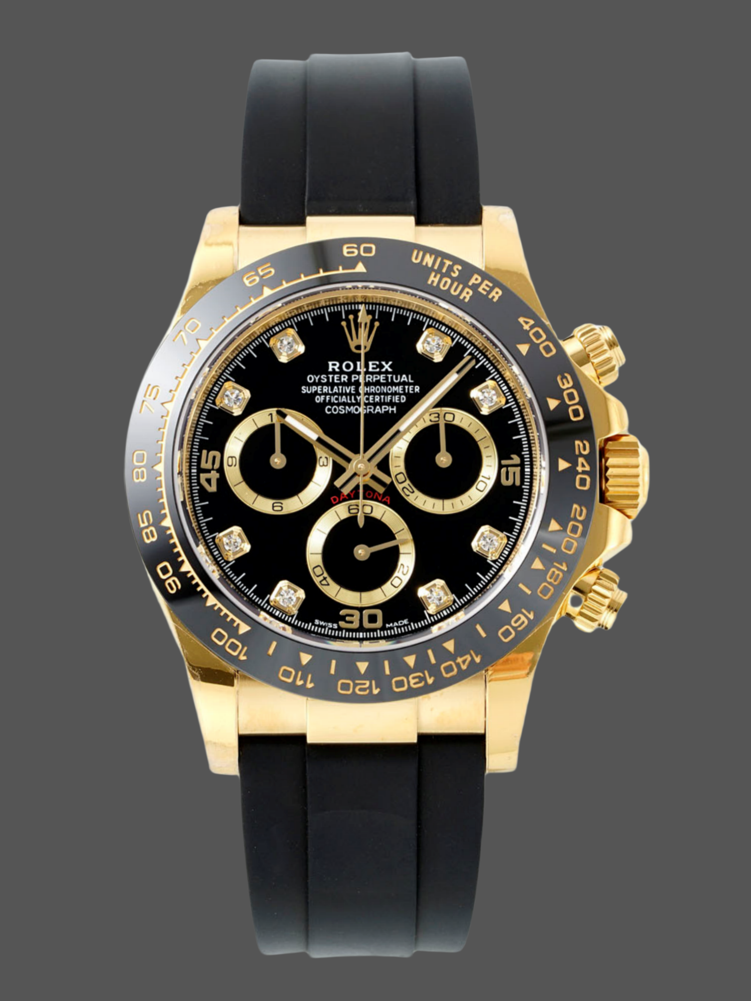 F7B7BDB5-F527-F39C-5F9F-F1DAD8C9CC59 Rolex Daytona 116518LN Yellow Gold Black Diamond Dial 40mm Mens Replica Watch - Image 1